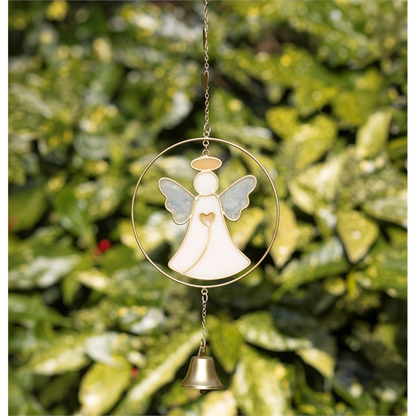 Angel Bell Hanging Decoration – Gold & White Spiritual Décor