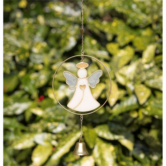 Angel Bell Hanging Decoration – Gold & White Spiritual Décor