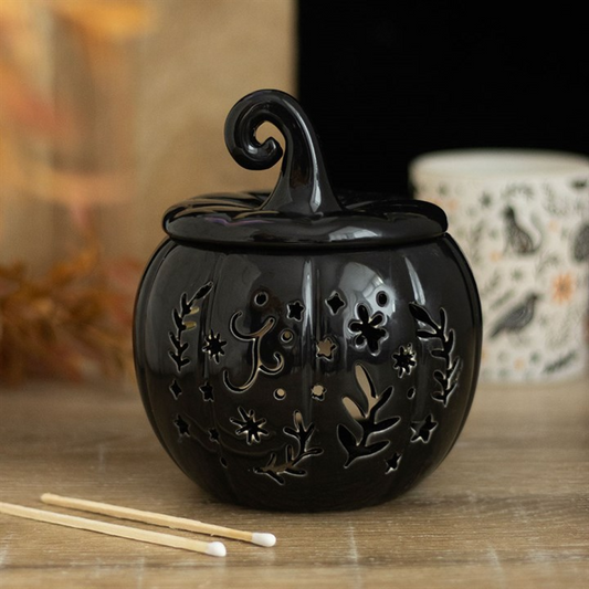 Black Pumpkin Oil Burner & Wax Warmer – Witchy Folk Design