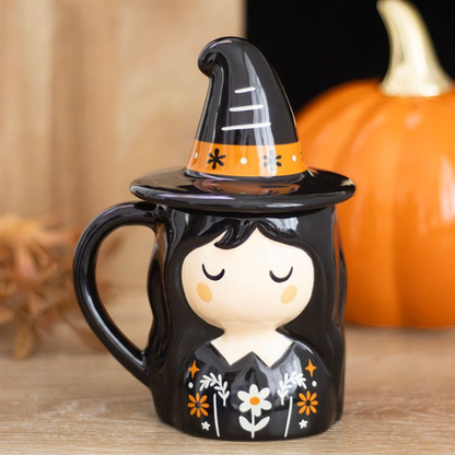 Witch Hat Lidded Mug – Black Halloween Witch Mug 350ml