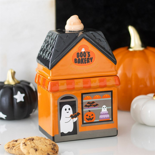 Boo’s Bakery Halloween Cookie Jar – Ceramic Spooky House