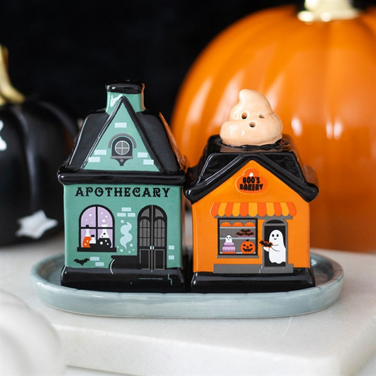 Spooky Street Halloween Salt & Pepper Shakers – Ceramic Set