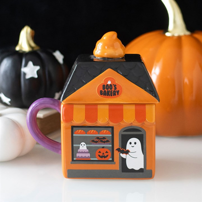 Boo’s Bakery Halloween Lidded Mug – 350ml Ceramic Spooky Mug
