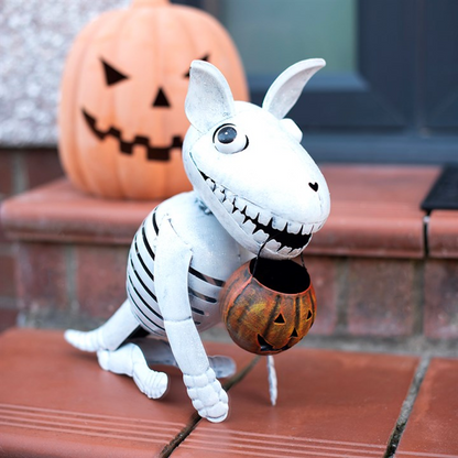 Skeleton Dog with Pumpkin Halloween Ornament