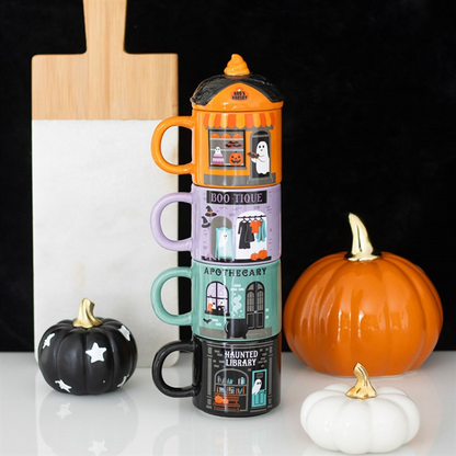 Halloween Stacking Mug Set | 4 Spooky Street Mugs