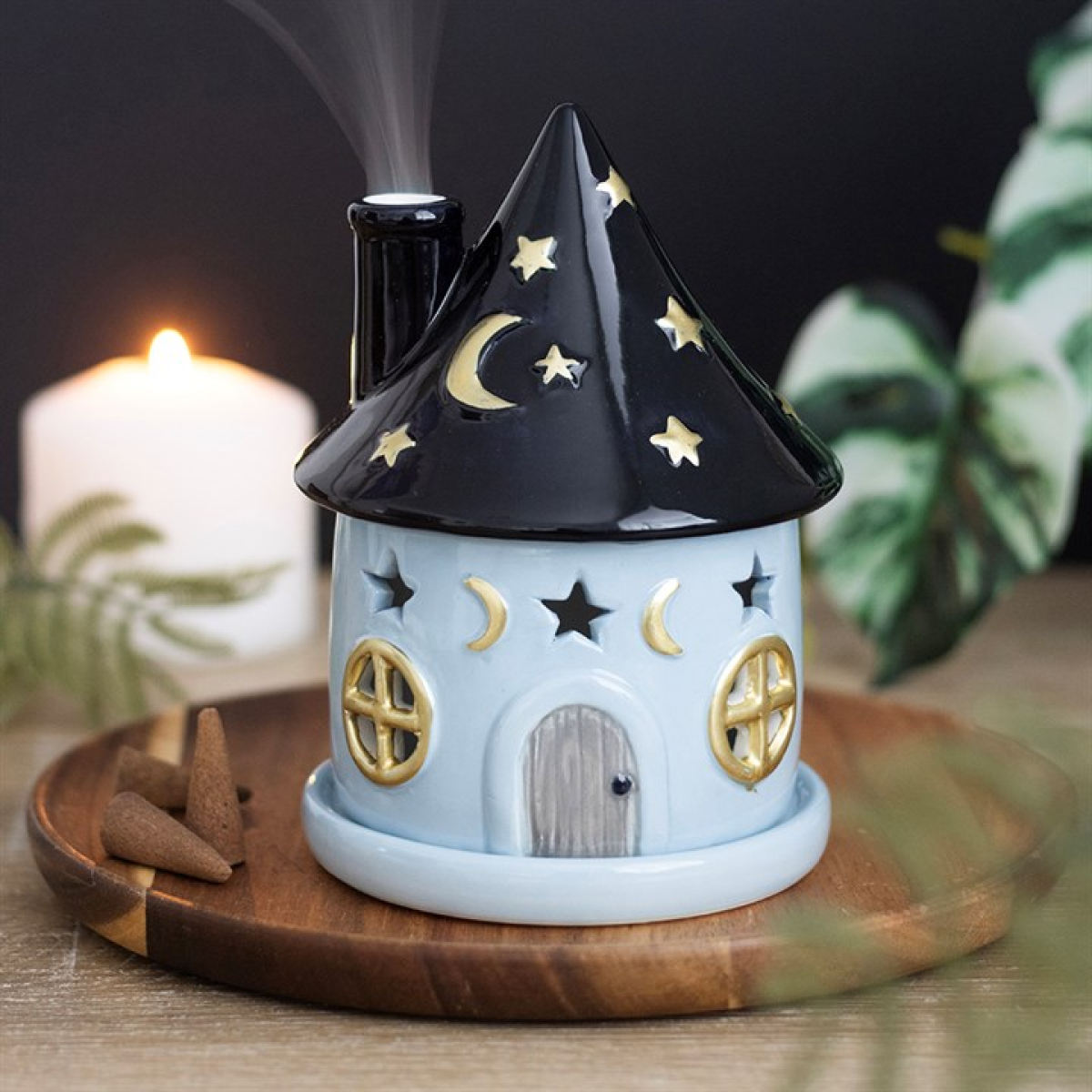 Celestial Cottage Incense Cone Holder – Moon & Stars