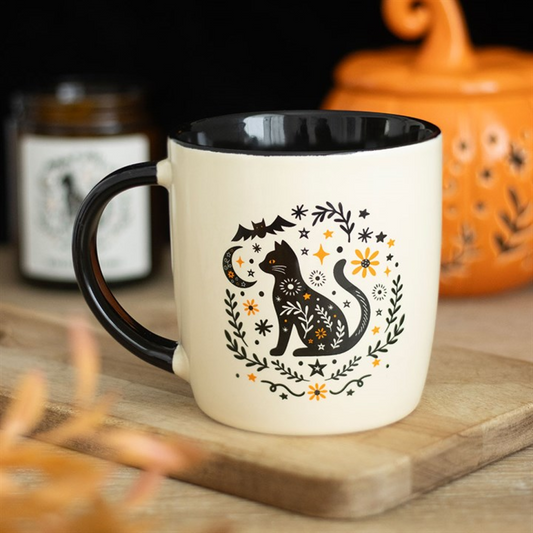 Black Cat Mug – Witchy Folk Art Ceramic Mug