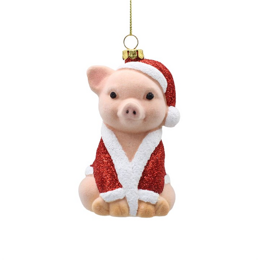 Christmas Pig Hanging Ornament – Flocked Tree Decoration