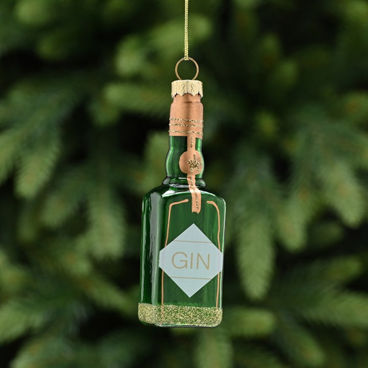 Gin Bottle Christmas Ornament – Glass Hanging Decoration