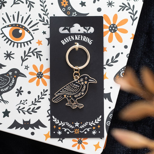 Raven Keyring – Witchy Folk Art Enamel Keychain