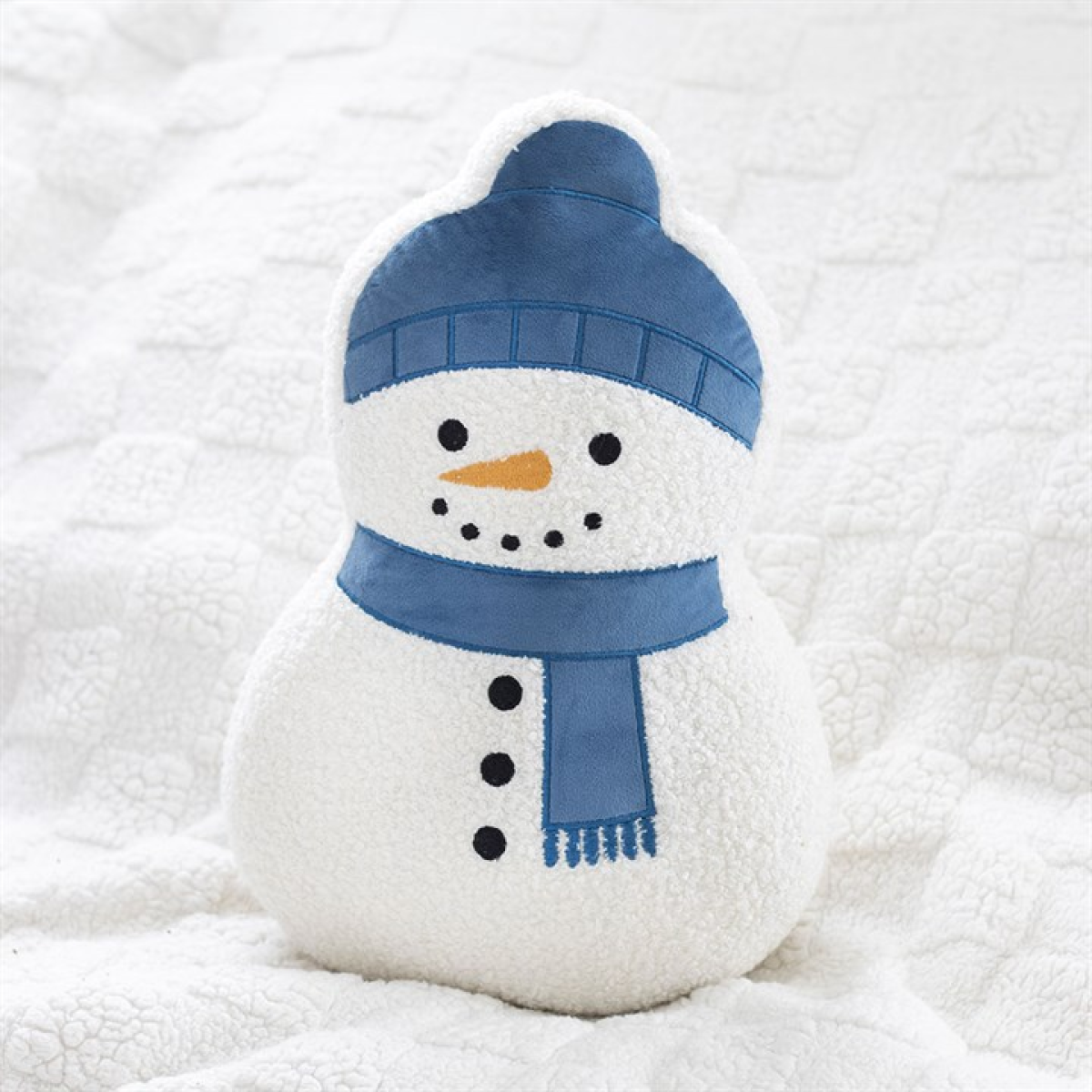Snowman Christmas Cushion – Shaped Bouclé Festive Pillow