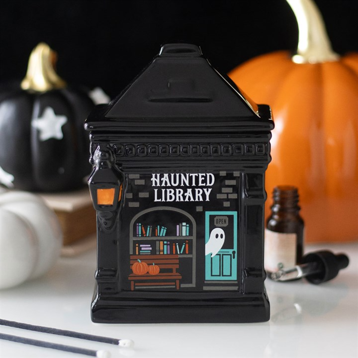 Haunted Library Halloween Oil Burner – Spooky Ceramic Wax & Fragrance Burner