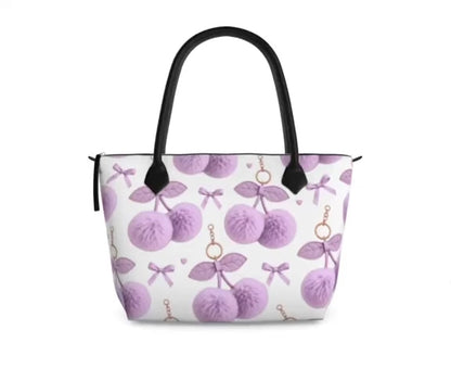 Lilac Cherry & Bow Designer Zip-Top Handbag